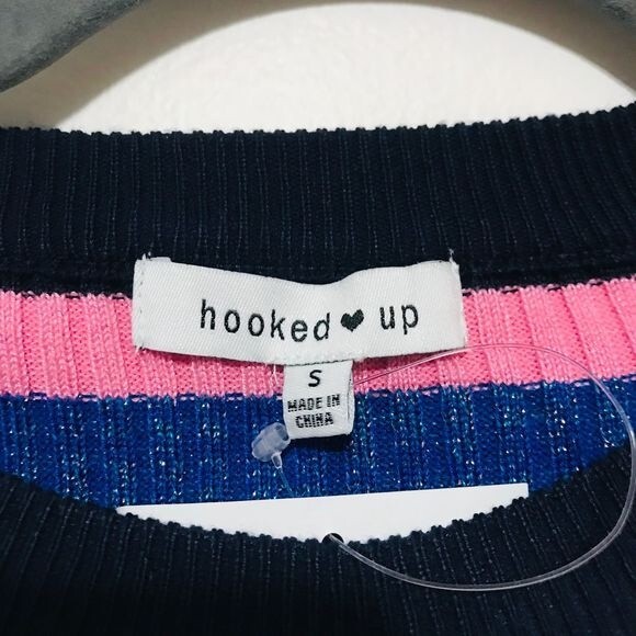 hooked up pink sweater  blue stripe long sleeve ribbed top size S - Picture 3 of 8